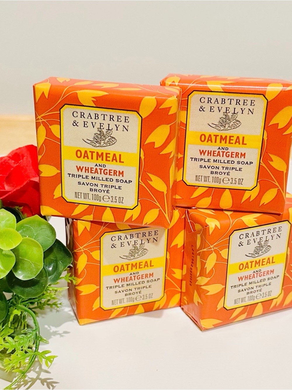 Crabtree & Evelyn Triple Milled Hand Soap 3.5oz - 4 Pack - Oatmeal and Wheatgerm